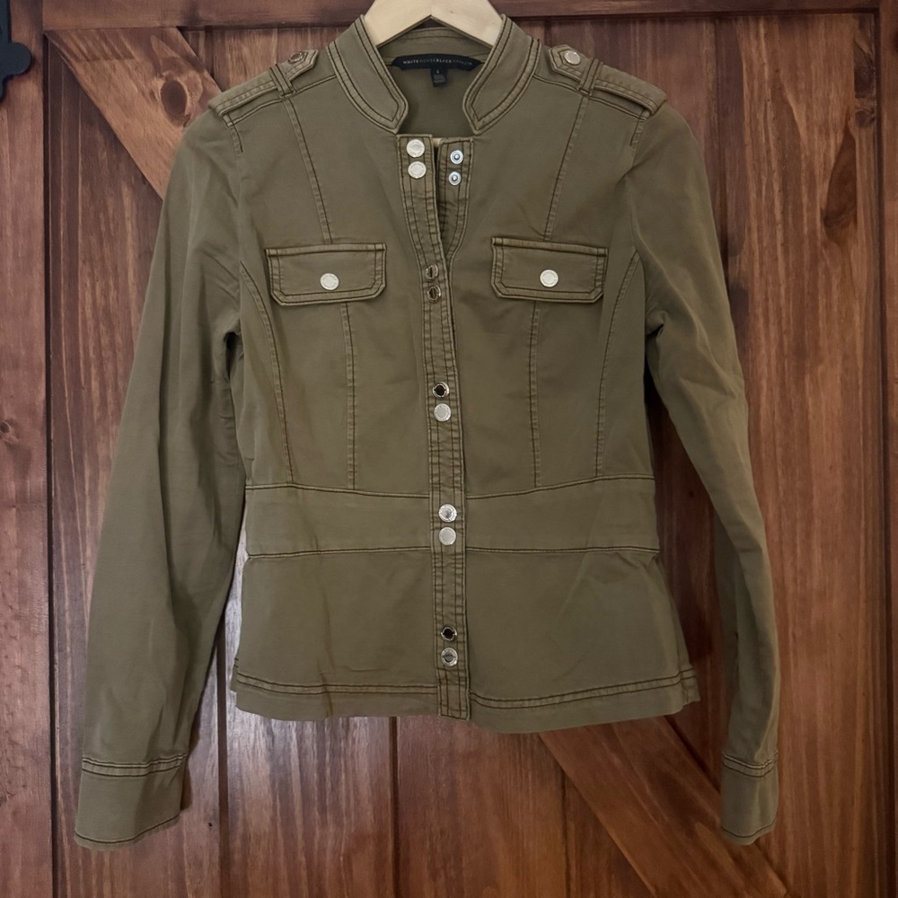 White House Black Market Women's Olive Military Jacket 4